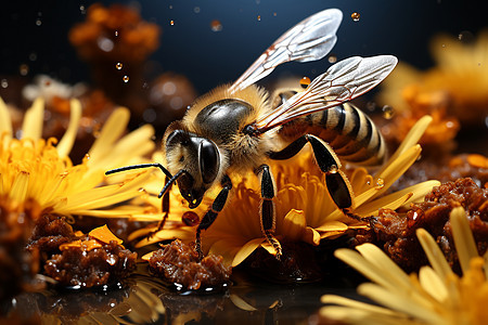 下雨天采蜜的蜜蜂图片