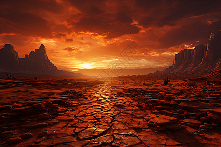 沙漠中的红色日落图片