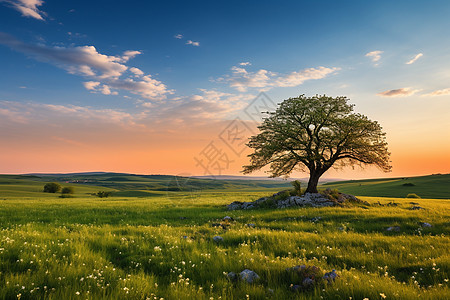 冬景色草地上的一棵树背景