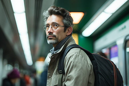 背包男人等地铁背景图片