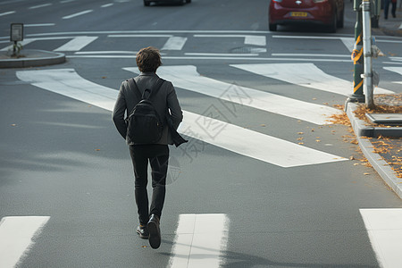 马路上背包的男子高清图片