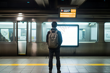 地铁站等车的男子图片