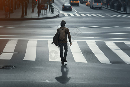 马路背影人行横道上的男人背景