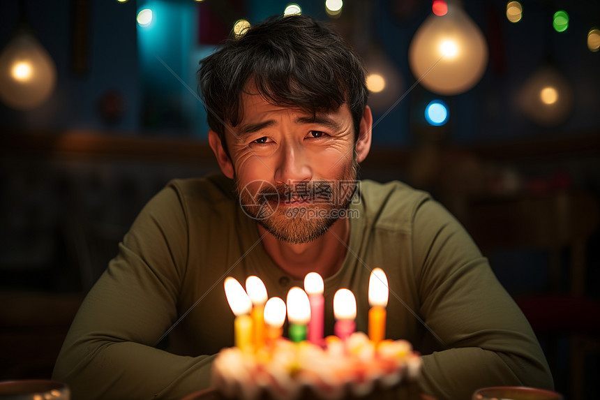 中年男子在房间里庆祝生日图片