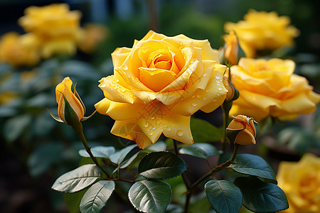 花园中的黄玫瑰图片