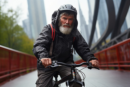 中年男子骑自行车旅行图片