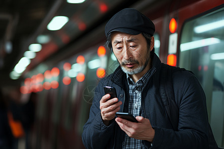 地铁站上通话的中年男子图片