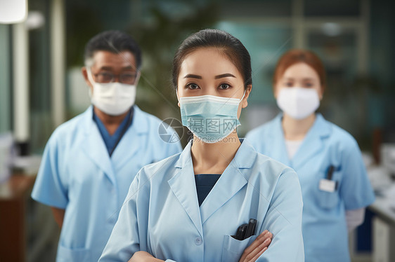 一组戴着口罩和手术衣的医生图片