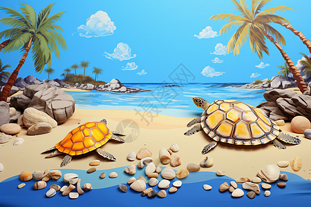 海边沙滩上的海龟背景图片