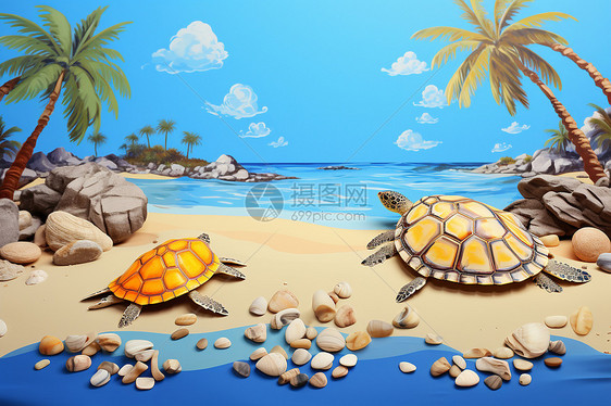 海边沙滩上的海龟图片