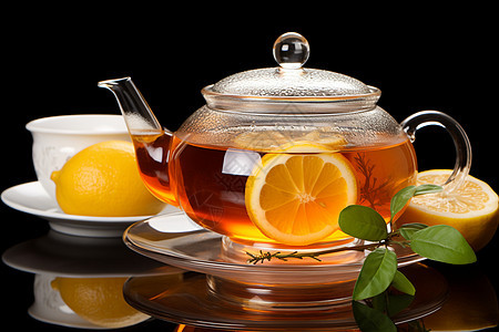 茶壶里的柠檬茶图片