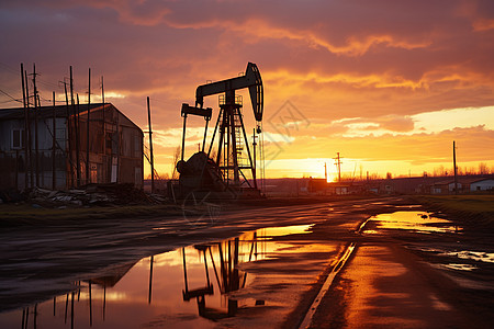 日落中的能源探索石油平台背景图片