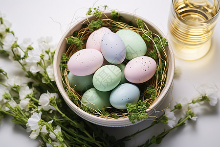 复活节彩蛋与春花背景图片