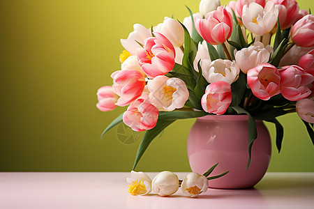 花瓶中的郁金香花束图片