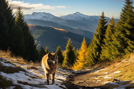 山坡上的野生狼图片
