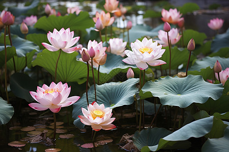 池塘中盛开的莲花图片