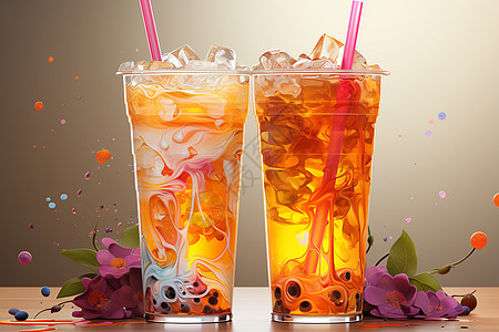 粉红与橙色管子的杯背景图片