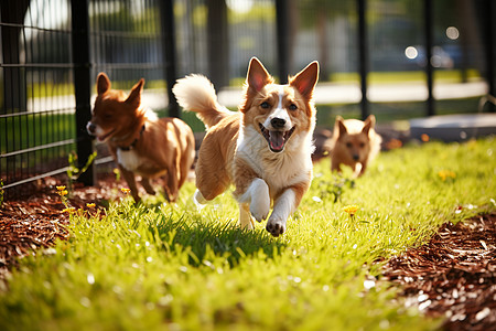 户外草地上奔跑玩耍的宠物狗狗图片