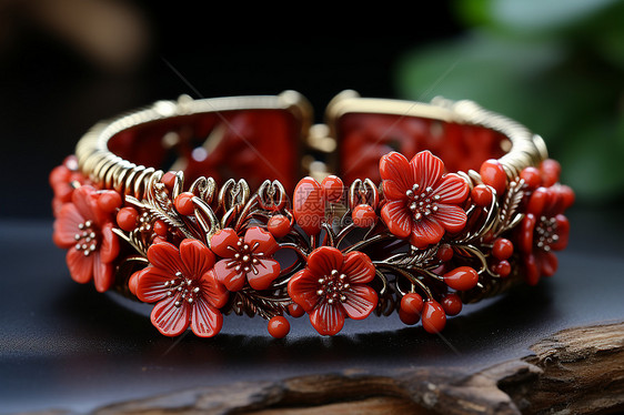 手工制作的红珊瑚手链图片