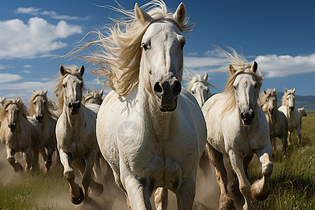 自由奔跑的白马群图片