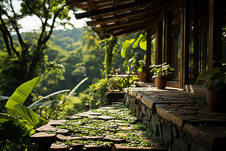 山水竹林山水风景中的茶馆背景