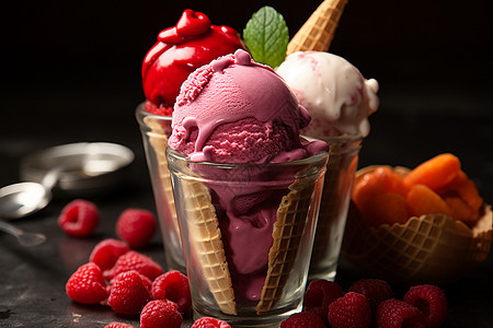 美味的红莓冰淇淋图片