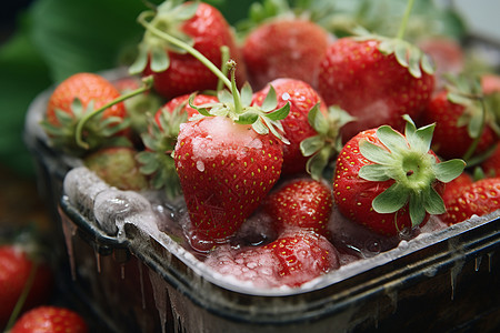 草莓与冰块共舞图片
