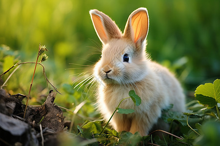 可爱的兔子静静地坐在草地图片