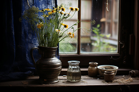 窗台上的一盆花图片
