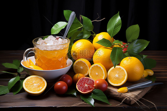 冰茶与柑橘水果图片