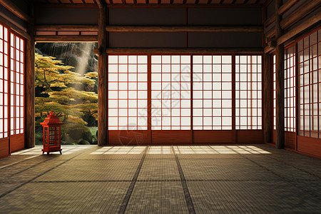日式房间外的山林高清图片