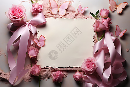 桌面上粉色花朵装饰图片