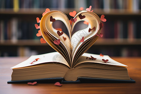 桌面上浪漫的心形书籍图片