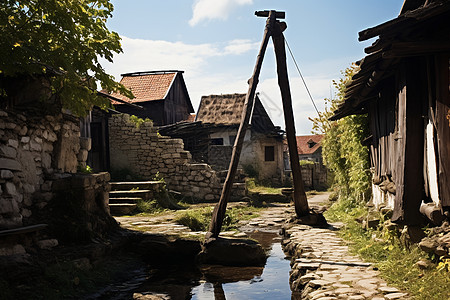 村庄里的溪流图片