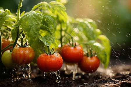 菜园中浇灌的番茄图片