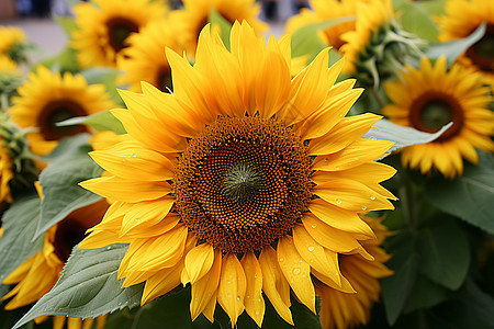 开放的黄色向日葵背景图片