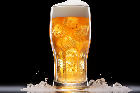 玻璃杯里的冰镇啤酒背景图片