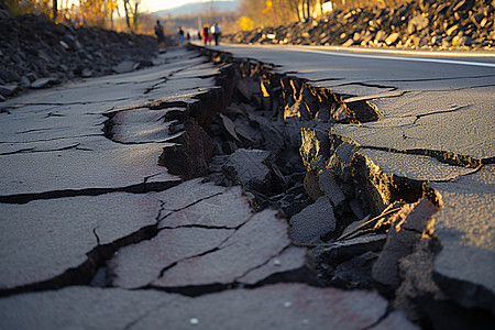 被地震破坏的道路图片