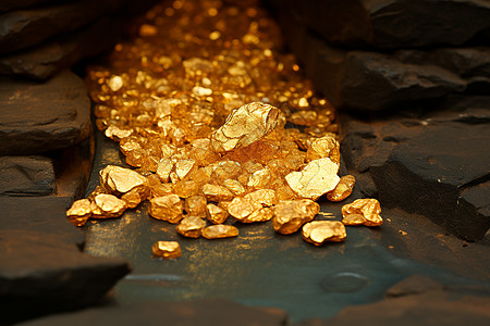 岩石上的黄金金粒图片