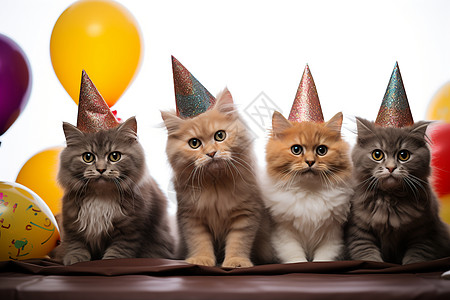 宠物聚会一群戴着派对帽子的猫咪背景