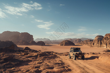 穿梭沙漠的吉普车背景图片