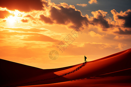 沙漠黄昏著名沙漠中的旅客背景