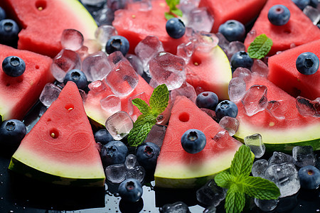 冰凉解暑的水果切背景图片