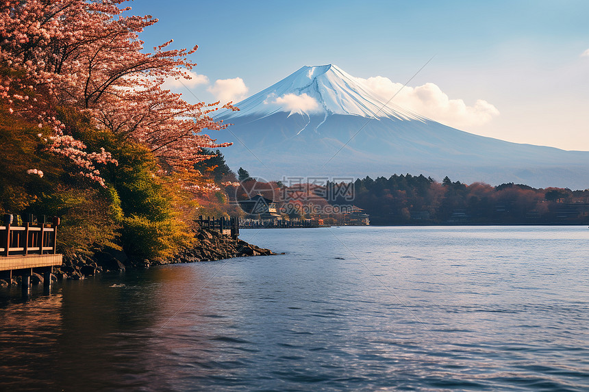 秋天富士山的美丽景观图片