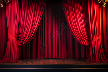 弧幕红色幕布下的舞台背景