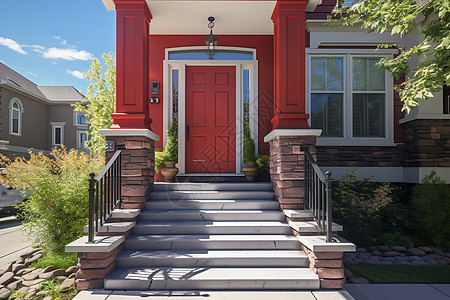 装红色木门的房子图片