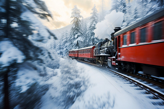 积雪轨道上的列车图片