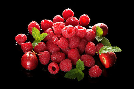 新鲜美味的树莓果实背景图片