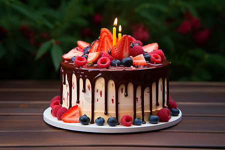 甜蜜庆祝的巧克力奶油蛋糕背景图片