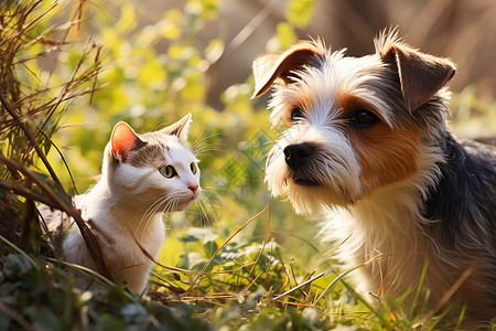 花园里的猫狗图片